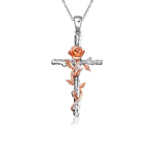 luhe women cross necklace sterling silver rose/daisy flower religious cross pendant necklace jewelry gifts