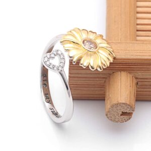 Sunflower Adjustable Ring by Ginger Lyne Champagne Cubic Zirconia Sterling Silver Rings for Women You Are My Sunshine Heart Bendable Wrap Love Promise Fashion Jewelry