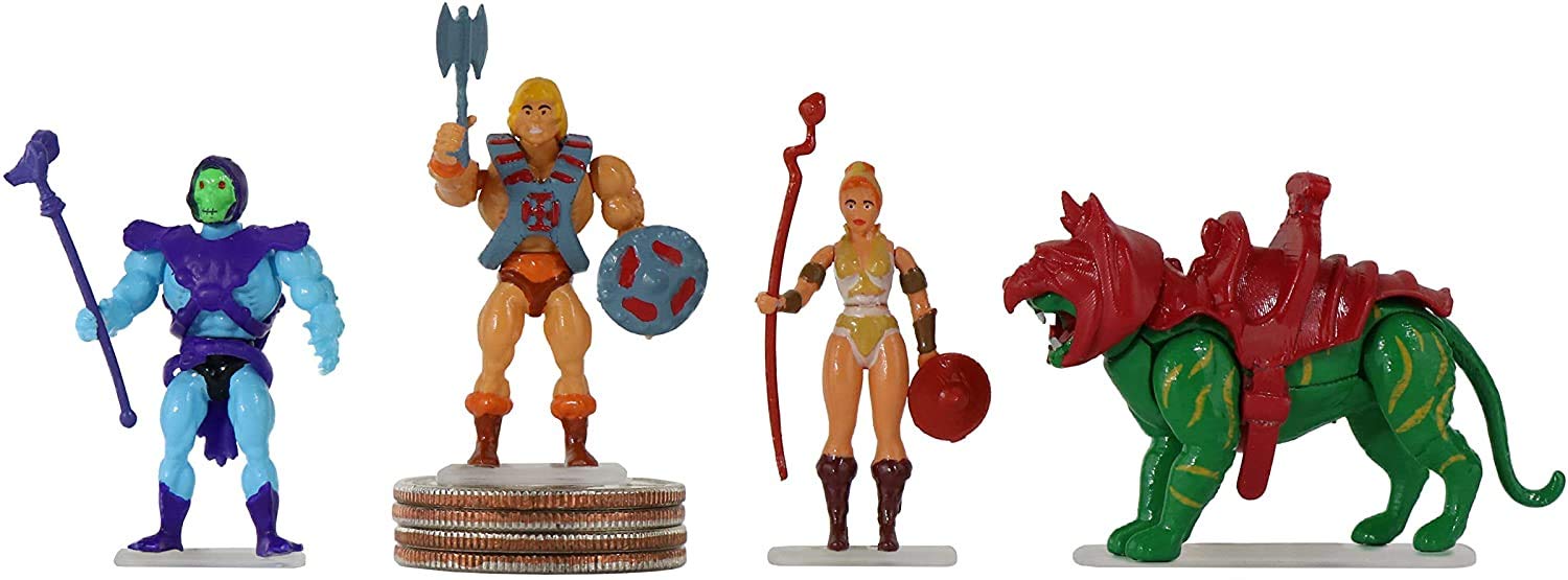 Worlds Smallest Masters of The Universe Bundle Set of 4 Mini Figures - He-Man - Skeletor - Teela - Battle Cat