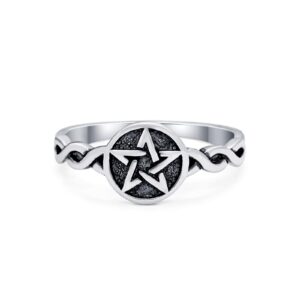 Blue Apple Co. Sterling Silver Size-6 Celtic Infinity Twisted Braided Shank Oxidized Pentagram Star Ring Band Round 925 Sterling Silver