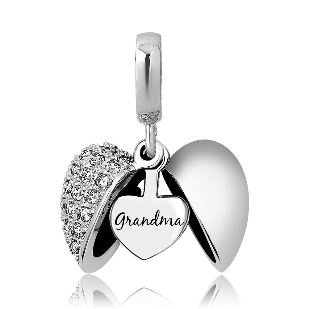 KunBead I Love You Grandma Heart Crystal April Birthstone Dangle Charms for Bracelets for Grandmother Nana