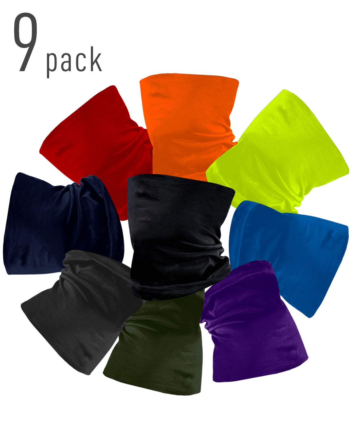 9 Pcs Solid Color Bandanas Outdoor Face Mask, Seamless Microfiber Sun UV Dust Wind Protection Face Neck Gaiter Headwear for Women Motorcycle Hiking Cycling Ski Snowboard Fishing Running Workout