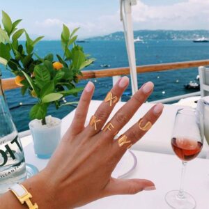 FOCALOOK Gold Initial Letter Open Ring Adjustable Women Statement Rings Party|Women Signet Ring|18K Gold Plated Bold Open Alphabet Rings|Letter A to Z (T)