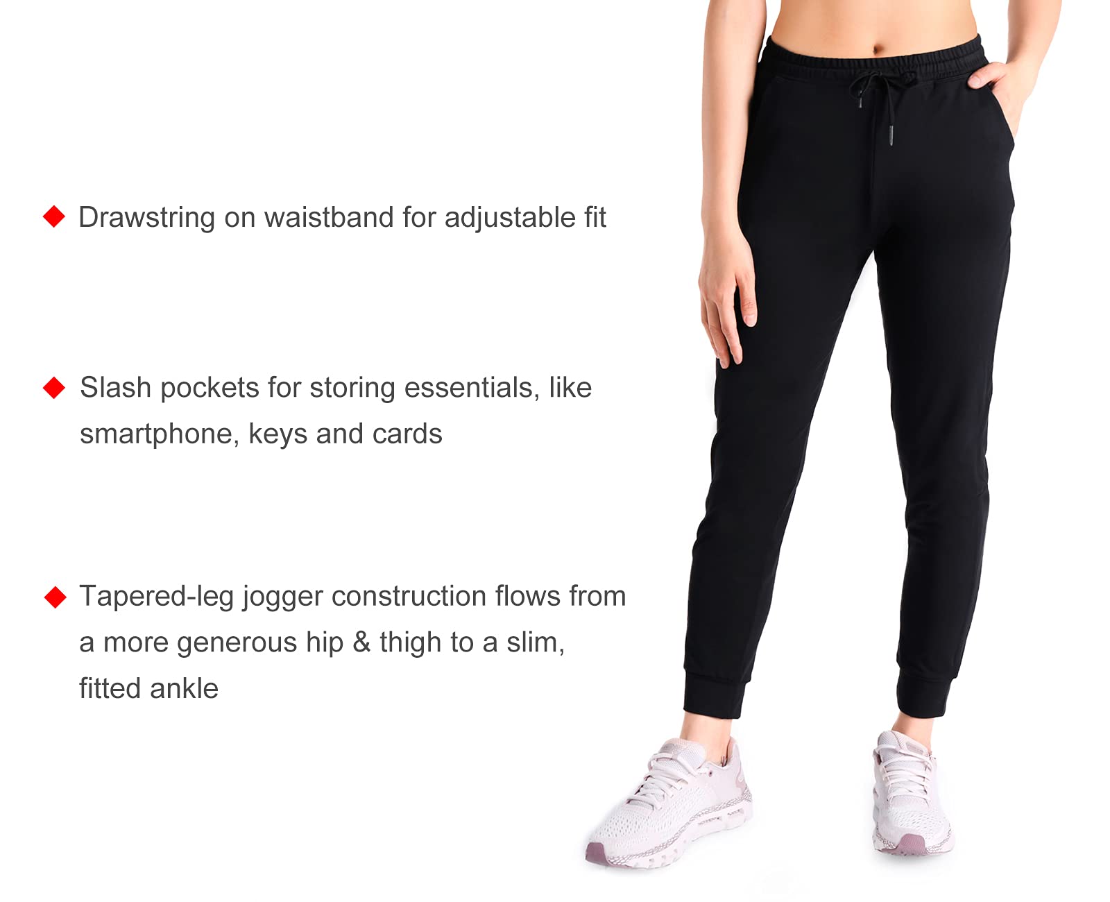 Yogipace Petite Women's Lightweight Anti-Shrink Active Joggers Lounge Sweatpants Yoga Jogger Pants,25",Black,Size XL