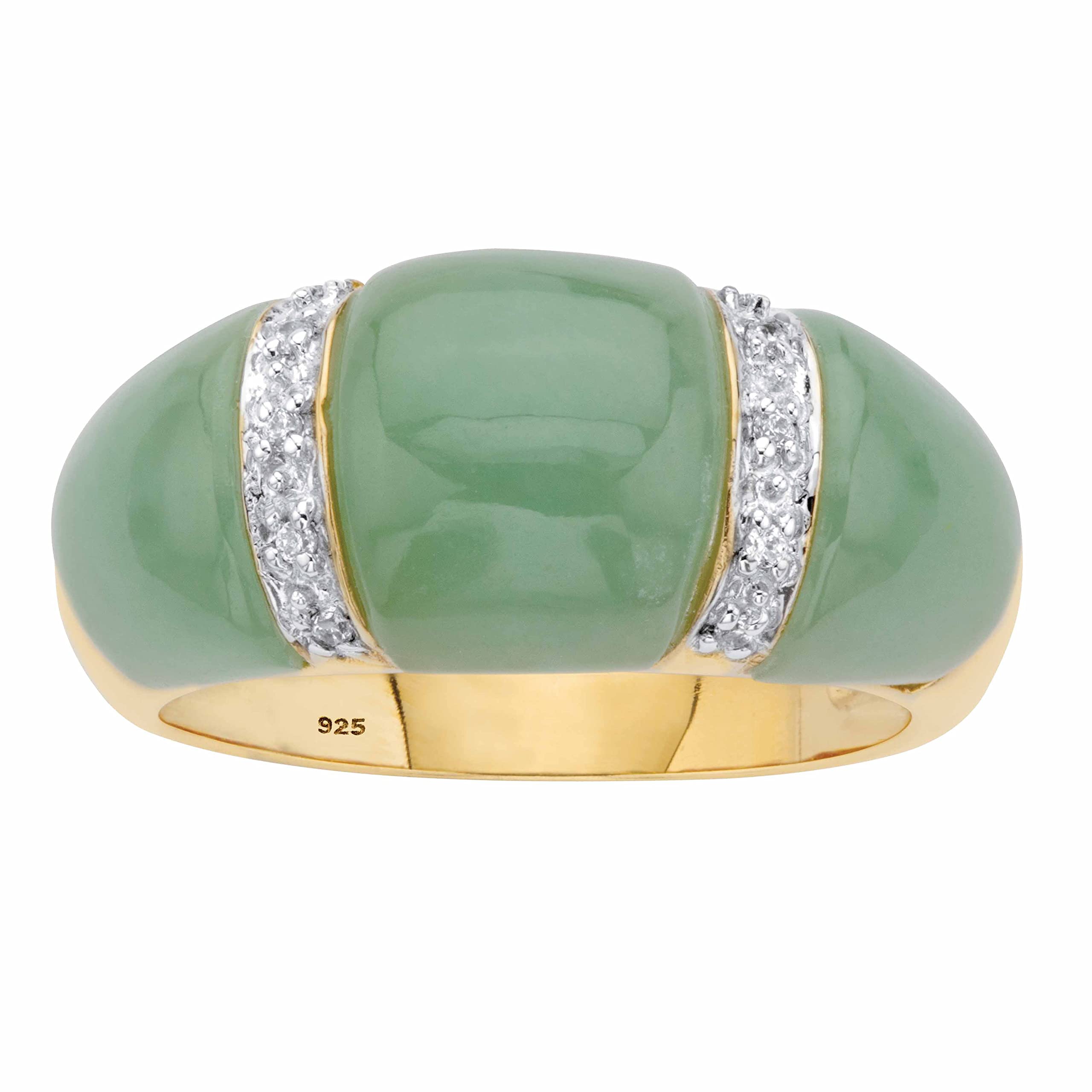 PalmBeach Yellow Gold-plated Sterling Silver Genuine Green Jade and Round Genuine Topaz Dome Ring Sizes 6-10 Size 8