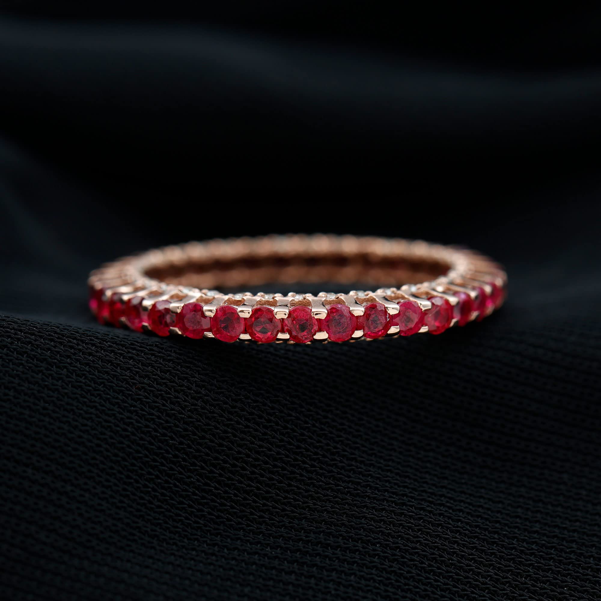 2 CT Minimal Ruby Full Eternity Ring for Women, Round Cut Ruby and Gold Eternity Ring, Red Ruby Full Eternity Ring with Diamond, 14K Rose Gold, Size:US 8.00