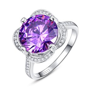 merthus 10x10mm round simulated amethyst 925 sterling silver cocktail flower ring for women size 8