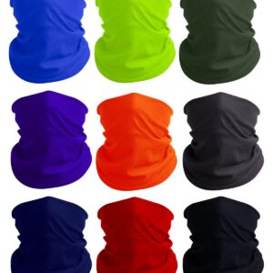 9 Pcs Solid Color Bandanas Outdoor Face Mask, Seamless Microfiber Sun UV Dust Wind Protection Face Neck Gaiter Headwear for Women Motorcycle Hiking Cycling Ski Snowboard Fishing Running Workout