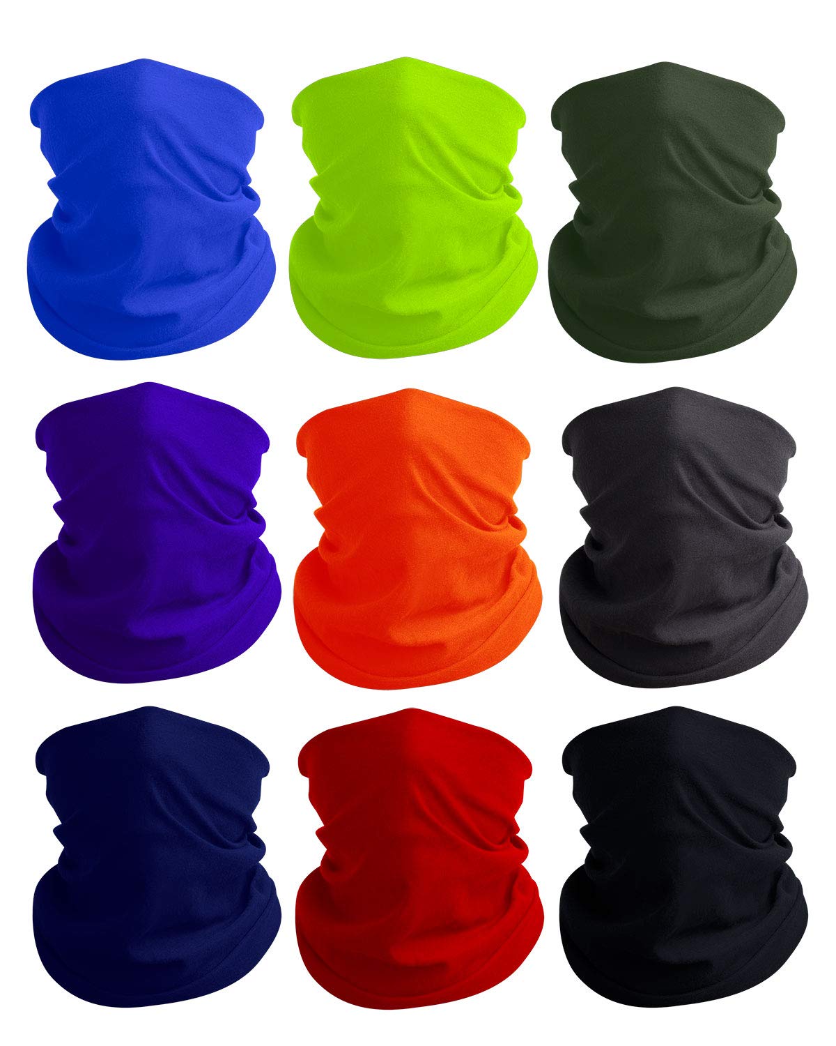 9 Pcs Solid Color Bandanas Outdoor Face Mask, Seamless Microfiber Sun UV Dust Wind Protection Face Neck Gaiter Headwear for Women Motorcycle Hiking Cycling Ski Snowboard Fishing Running Workout