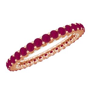 2 CT Minimal Ruby Full Eternity Ring for Women, Round Cut Ruby and Gold Eternity Ring, Red Ruby Full Eternity Ring with Diamond, 14K Rose Gold, Size:US 8.00