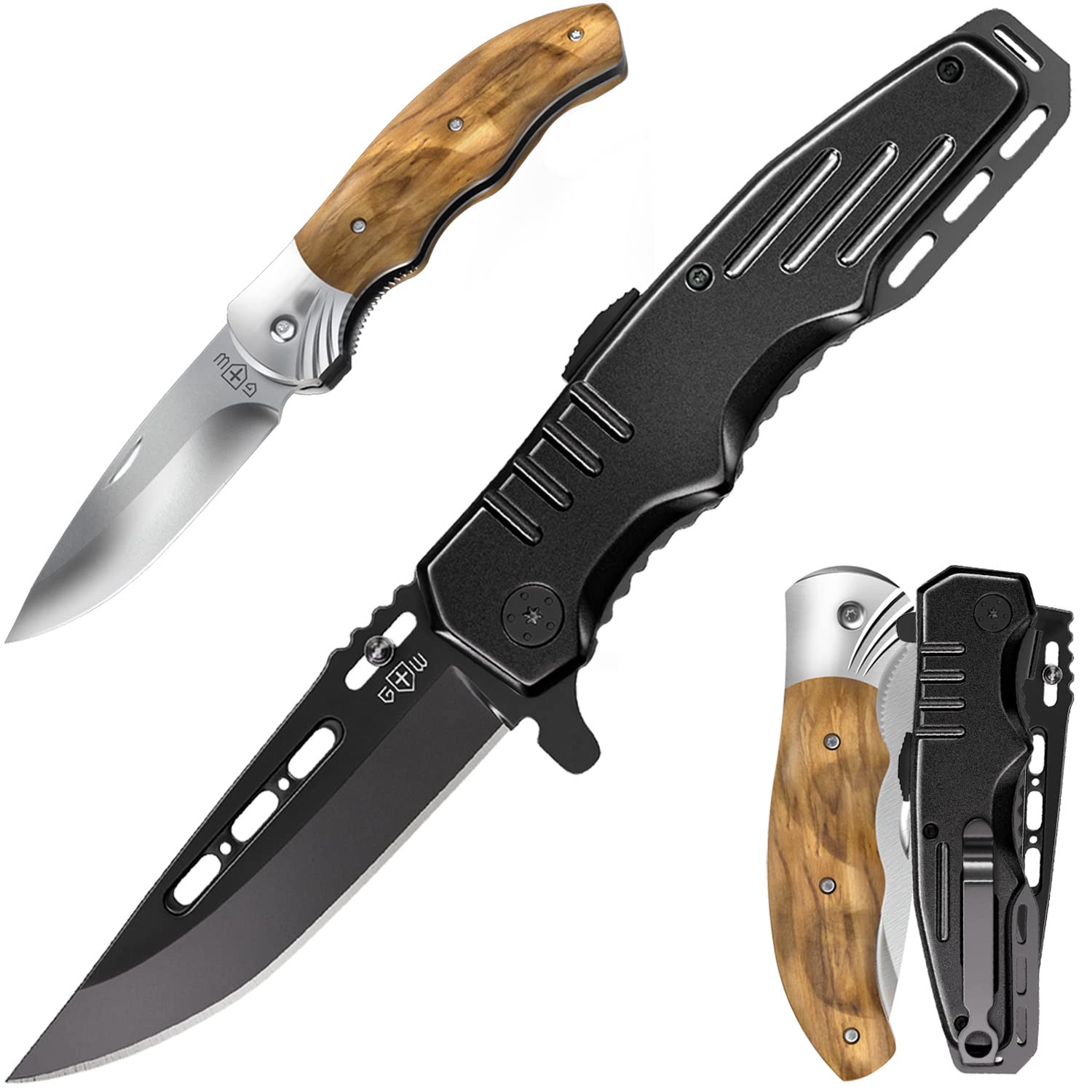 Bundle of 2 Items - Gentleman’s Pocket Knife Pocket Knife Knives Knofe Wood Handle Sharp Blade - Pocket Knife for Men - Folding Knife - Good for Camping Hunting Survival Indoor & Outdoor Activity