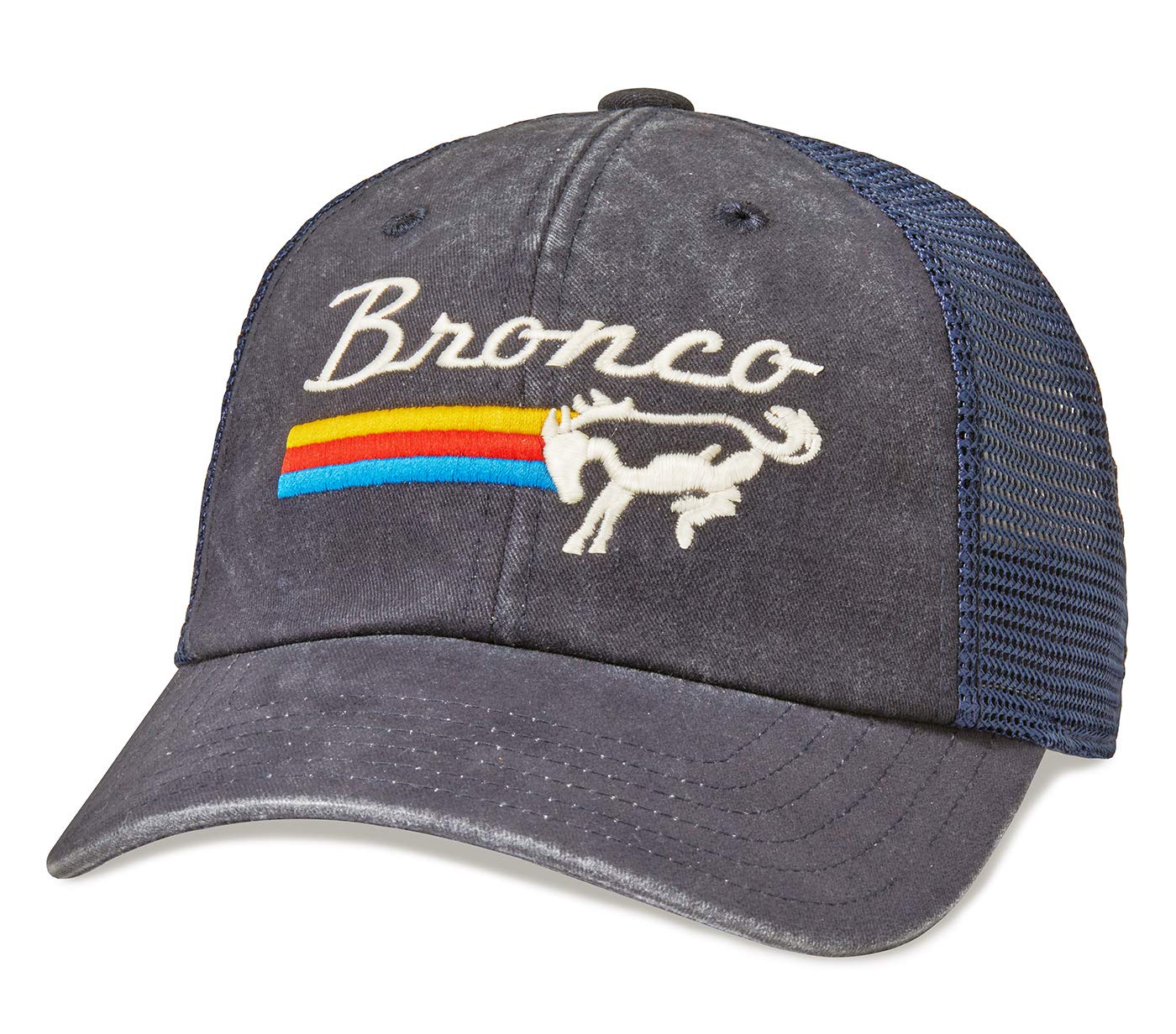 AMERICAN NEEDLE Unisex Ford Raglan Bones Mesh Back Slouch Adjustable Strapback Trucker Hat (Bronco - Navy)