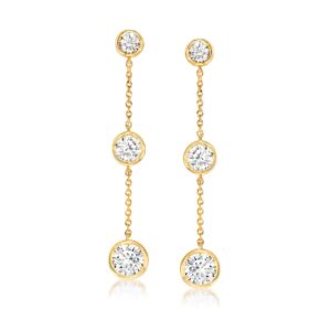 Ross-Simons 2.00 ct. t.w. Bezel-Set CZ Linear Drop Earrings in 18kt Gold Over Sterling