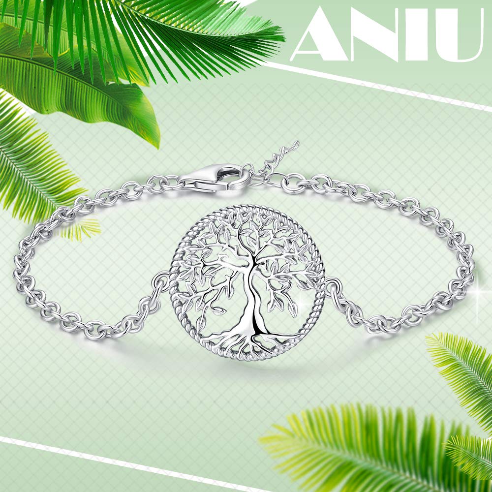 Aniu Tree of Life Bracelet for Women, S925 Sterling Silver Adjustable Chain Family Tree Jewelry for Mother's Day/Birthday/Anniversary(with Gift Box)