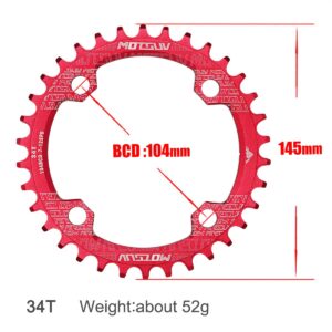 Labewin Rounf Bike Chainring-104BCD 34T Narrow Wide Chainring Bike Single Speed Crankset Perfect for Most Bicycle Road Bike Mountain Bike BMX MTB Track Fixed-Gear Bicycle Red