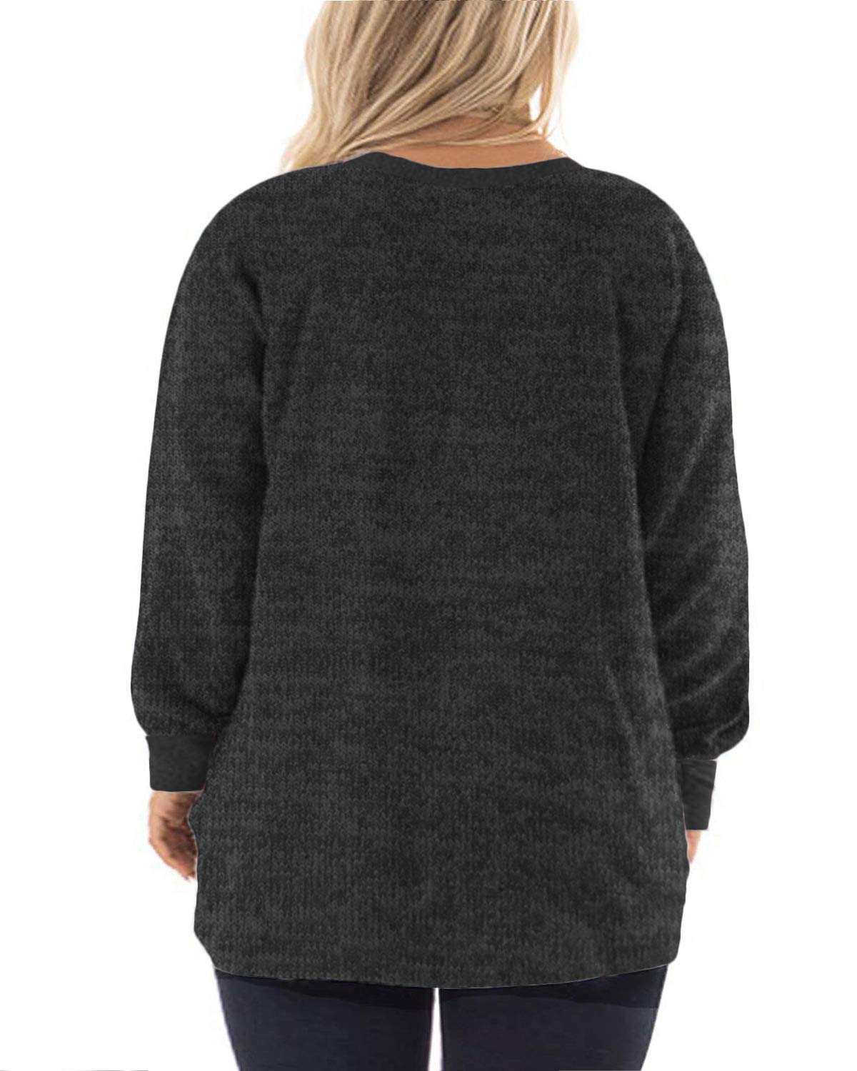 DOLNINE Women's Plus Size Sweatshirts Long Sleeve Tops Pocket T-Shirts Charcoal Grey-28W