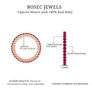 2 CT Minimal Ruby Full Eternity Ring for Women, Round Cut Ruby and Gold Eternity Ring, Red Ruby Full Eternity Ring with Diamond, 14K Rose Gold, Size:US 8.00