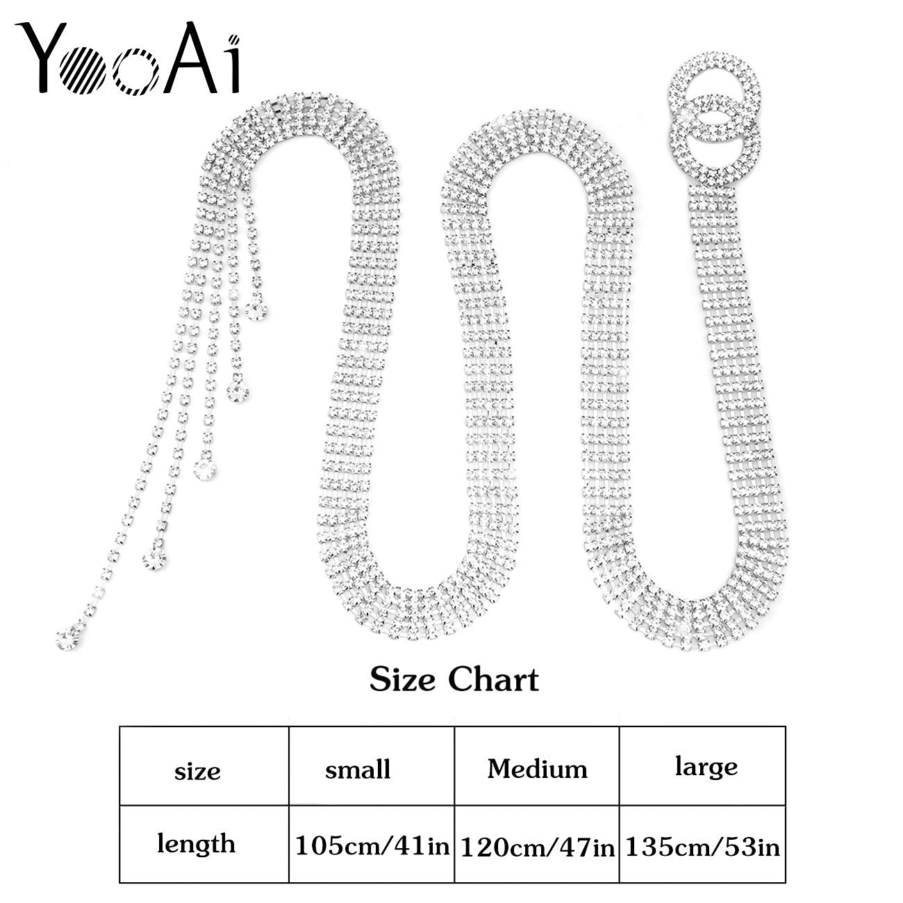 YooAi Crystal Waist Belt for Women Rhinestone Chain Belt O-Ring Waistband Belt for Dress Silver 135cm