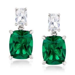 Ross-Simons 8.50 ct. t.w. Simulated Emerald and 1.10 ct. t.w. CZ Drop Earrings in Sterling Silver