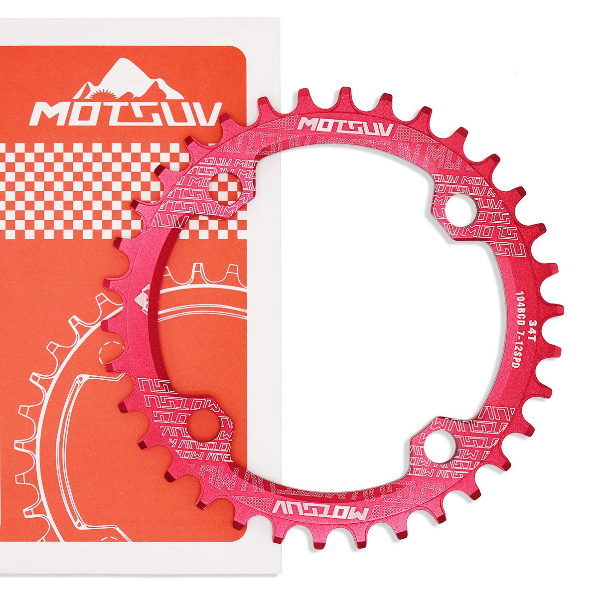 Labewin Rounf Bike Chainring-104BCD 34T Narrow Wide Chainring Bike Single Speed Crankset Perfect for Most Bicycle Road Bike Mountain Bike BMX MTB Track Fixed-Gear Bicycle Red