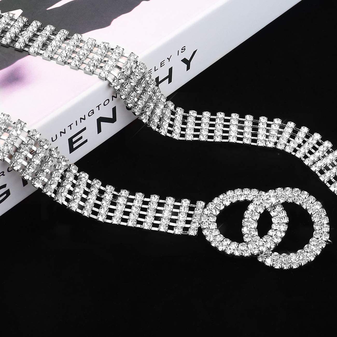 YooAi Crystal Waist Belt for Women Rhinestone Chain Belt O-Ring Waistband Belt for Dress Silver 135cm