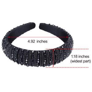 2 Pieces Bachelorette Party Decorations Crystal Rhinestone Headbands Crystal Embellished Headband Velvet Padded Wide Hairbands Party Wedding Headpiece Hair Accessories for Women (Black, White)