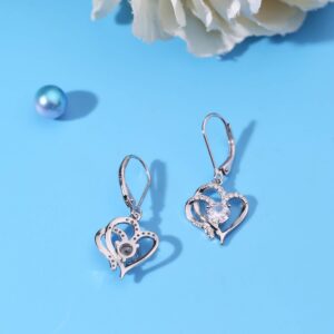 Milacolato 925 Sterling Silver Heart Dangle Earrings 14K White Gold Plated April Birthstone Earrings Sweet Love Heart Leverback Earrings Drop Dangle Hoop Earrings for Women April