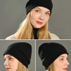 jaxmonoy Winter Knit Beanie Hats for Women ，Cashmere Wool Blend Warm Soft Skully Knitted Slouchy Beanies Cap Hat - Black