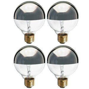 kor (4 pack) g25 incandescent light bulb, silver half chrome crown with mirror reflect glare-less finish, decorative globe 120 volts, lamp shape, medium base, e26 base, dimmable. (40.00)