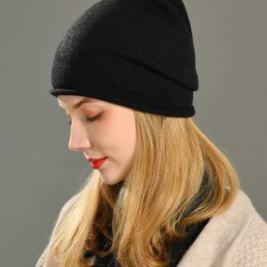 jaxmonoy Winter Knit Beanie Hats for Women ，Cashmere Wool Blend Warm Soft Skully Knitted Slouchy Beanies Cap Hat - Black