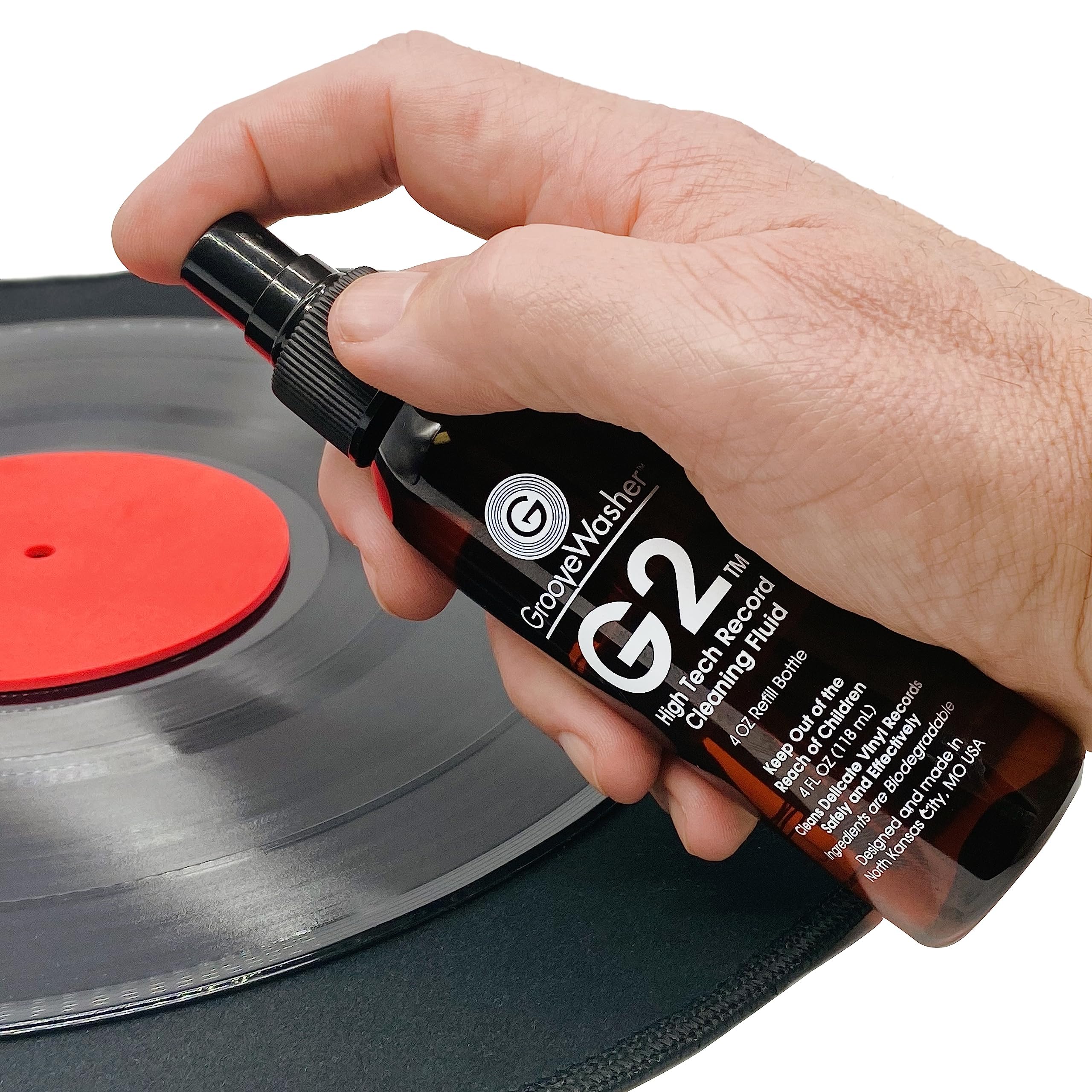 GrooveWasher Record & Stylus Care System – Record Cleaning Fluid & Large Scratch-Free Cleaning Pad with Delicate Stylus Brush & Cleaning Solution + Bonus Label Mask, Protect & Preserve Vinyl Records