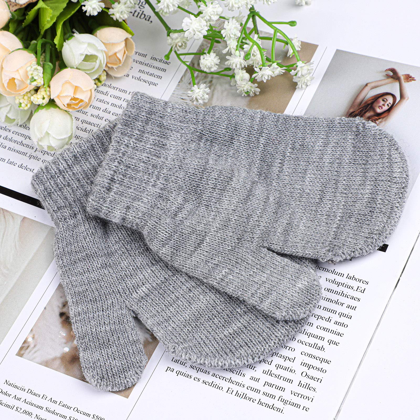 URATOT 6 Pairs Toddler Knitted Mittens Magic Stretch Gloves Winter Warm Knitted Soft Baby Mittens