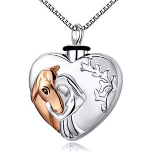 JUSTKIDSTOY Cremation Jewelry Sterling Silver Girls Embraced Horse Urn Necklace for Ashes Cremation Keepsake Necklace Gifts for Women