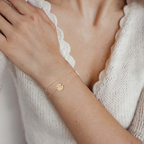 MONOZO Initial Charm Bracelets for Women, Dainty 14K Gold Filled R Letter Initial Bracelet Women Disc Monogram Bracelet Jewelry Gifts for Birthday Valentines Thanksgiving Christmas Anniversary