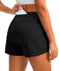 women's running shorts high waisted quick-dry 3 inch gym workout athletic shorts for women with zipper pocket(black, xs)