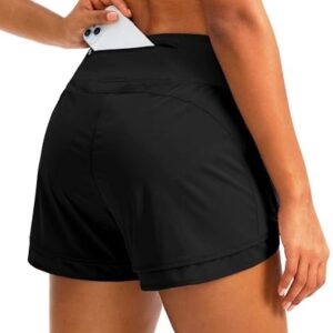 Women's Running Shorts High Waisted Quick-Dry 3 Inch Gym Workout Athletic Shorts for Women with Zipper Pocket(Black, XS)