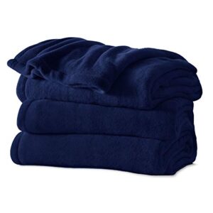 Sunbeam Microplush Electric Heated Warming Throw Blanket Royal Blue Washable Auto Shut Off 3 Heat Settings