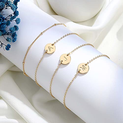 MONOZO Initial Charm Bracelets for Women, Dainty 14K Gold Filled R Letter Initial Bracelet Women Disc Monogram Bracelet Jewelry Gifts for Birthday Valentines Thanksgiving Christmas Anniversary