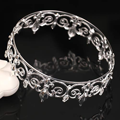 FORSEVEN Full Round King Crown- Metal Rhinestone Crowns and Tiaras for Women and Men Party Prom (HG340 Silver)