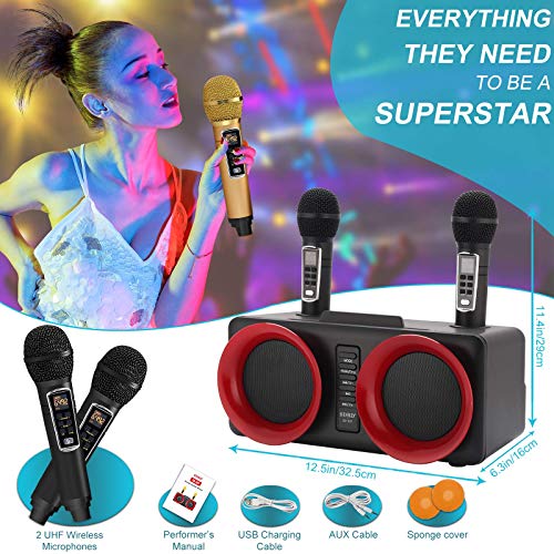 ALPOWL Karaoke Machine for Kids Adults with 2 UHF Wireless Microphone, Portable Bluetooth Speaker PA System with LED Lights for Home Party, Wedding, Church, Picnic, Outdoor/Indoor (Black I)