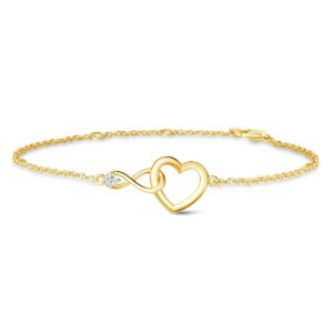 FANCIME Infinity Love Heart Bracelet 925 Sterling Silver Gold Plated Cubic Zirconia CZ Diamond Dainty Fine Jewelry Anniversary Birthday Christmas Gifts for Women Mom, Chain 6.7"+1.2"