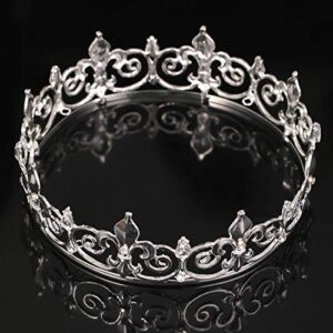 FORSEVEN Full Round King Crown- Metal Rhinestone Crowns and Tiaras for Women and Men Party Prom (HG340 Silver)