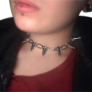 BGTY Rivets Chokers Punk Goth Handmade CCB Material Choker Necklace Spike Rivet Rock Gothic Jewelry (Silver)