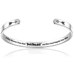 jude jewelers stainless steel inspirational encouragement graduation school open cuff bangle bracelet (a wise women once said fuck this shit“)