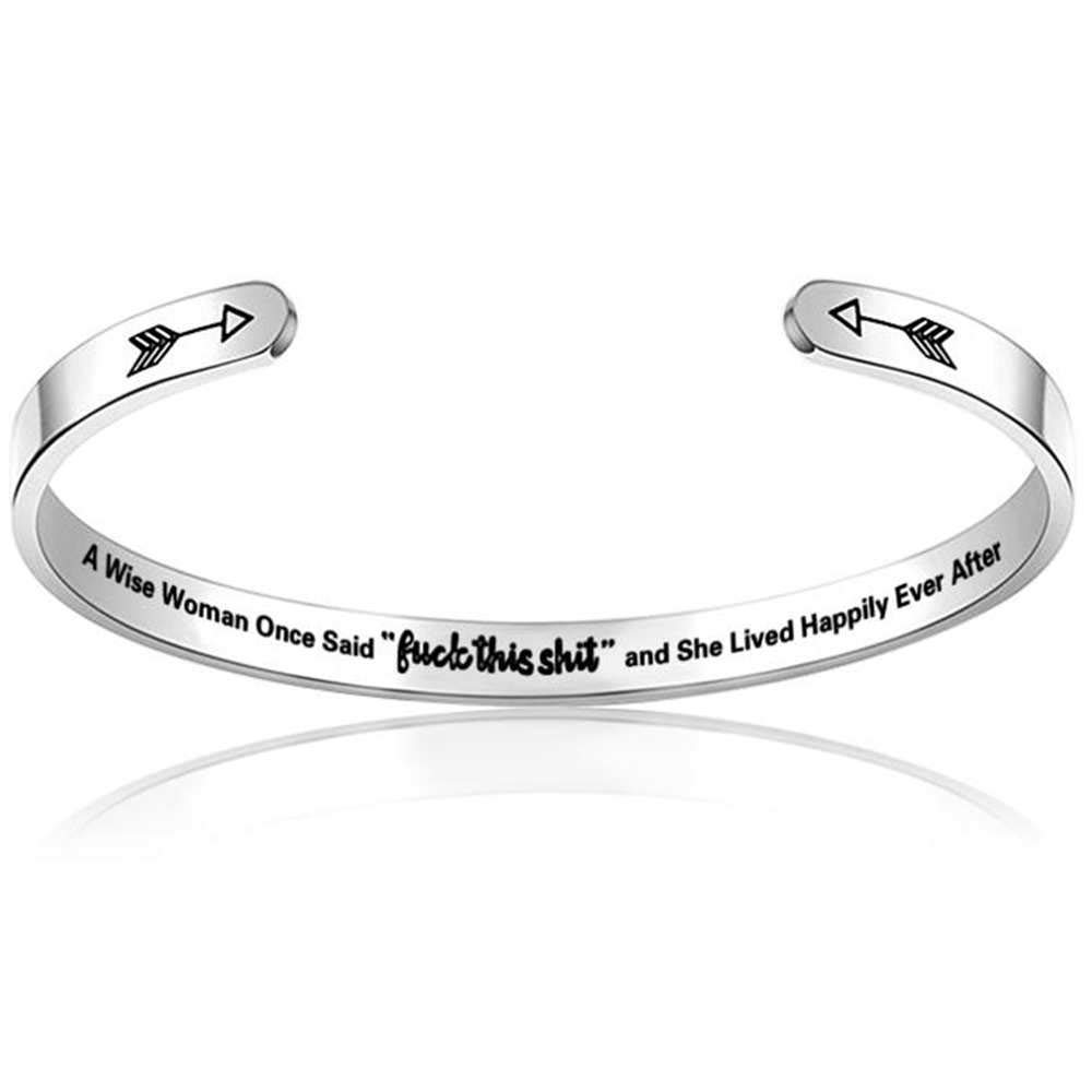 Jude Jewelers Stainless Steel Inspirational Encouragement Graduation School Open Cuff Bangle Bracelet (A wise women once said fuck this shit“)