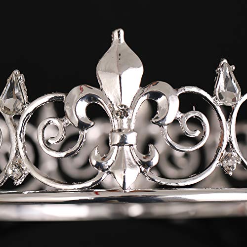 FORSEVEN Full Round King Crown- Metal Rhinestone Crowns and Tiaras for Women and Men Party Prom (HG340 Silver)