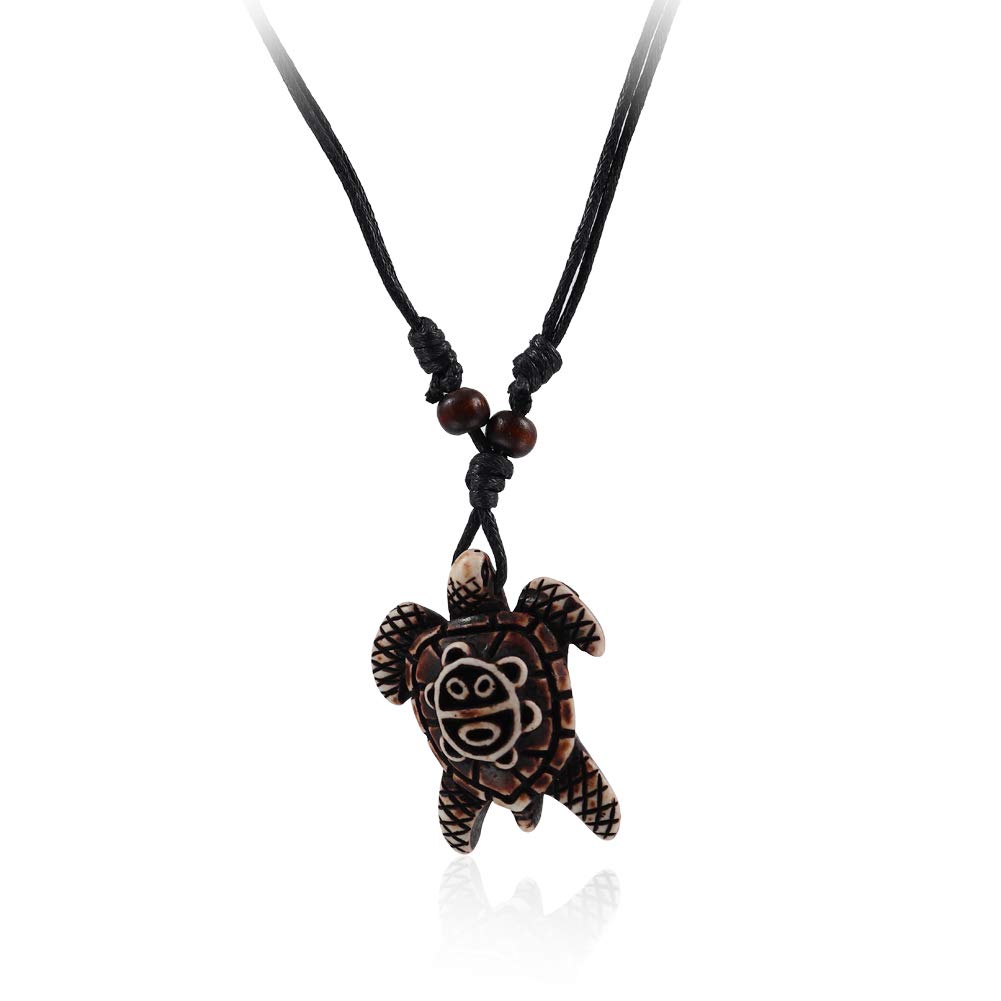 Pingyongchang Artificial Bone Carving Sea Turtles Pendant Necklaces Gifts for Women Men Adjustable Rope 6/10 Pcs -10Pcs