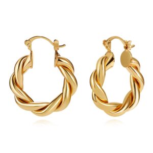 lilie&white twisted gold chunky hoop earrings for women 14k gold plated high polished lightweight hoops for women fashion jewelry gift for lovers