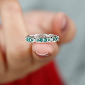 Real Emerald Eternity Milgrain Wedding Anniversary Band Ring for Women, 1.25 cttw, May Birthstone, 14K White Gold, Size:US 5.00