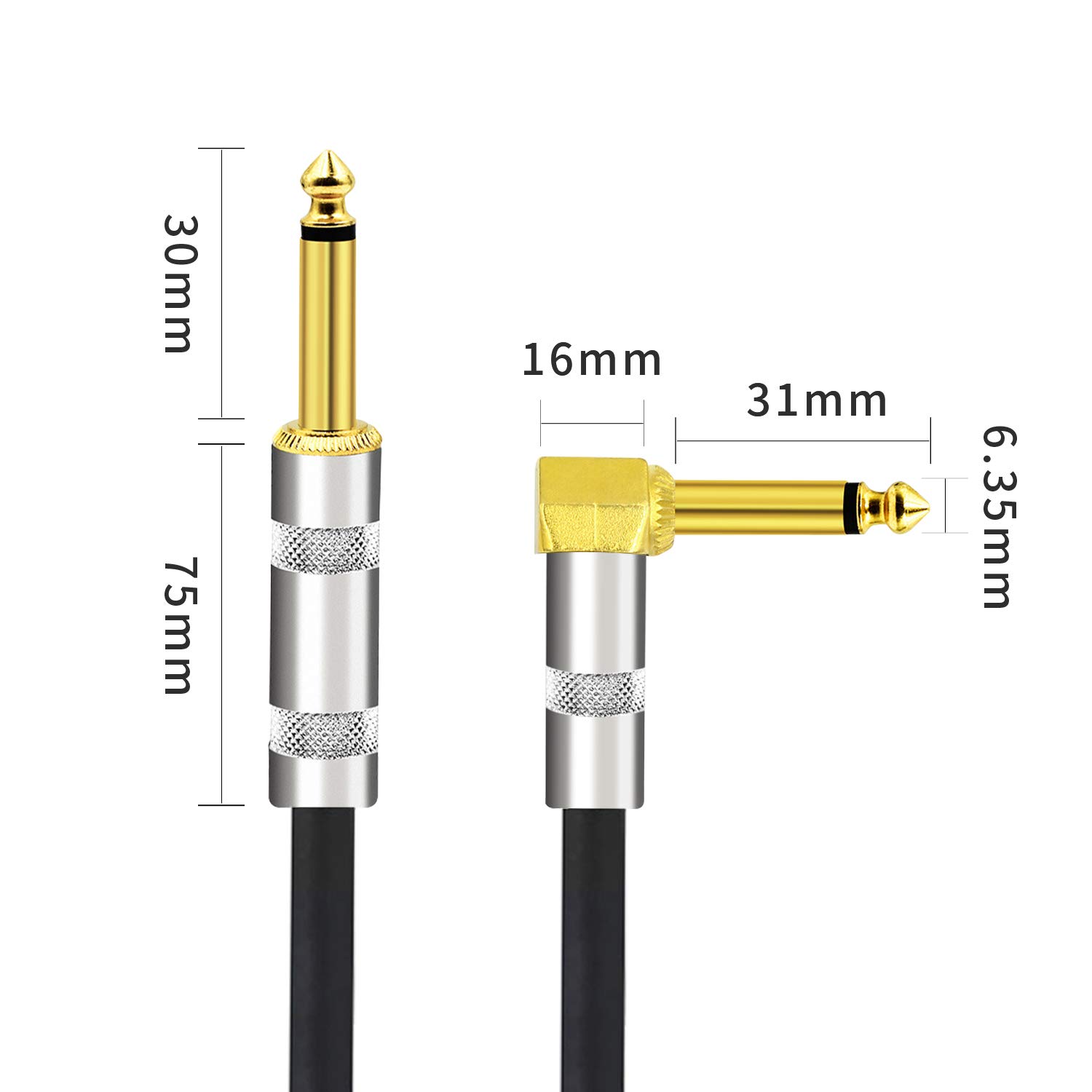 YESPURE 10 ft Guitar Cable, Black PU Spring Electric Instrument Cable,Gold Plated Straight 1/4" TS to Right Angle 1/4" TS Electric Guitar Bass Pro Audio Cable - 10 Ft